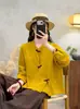 Nueva colección de primavera y otoño: Camisa larga versátil, casual y elegante de estilo chino con cuello mandarín y tapeta abotonada, en un diseño de top corto para mujer
