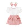 Amazon Verão Bebê Manga Voadora Cava Top Manga Curta Saia Laço Veludo Tiara Roupa de Menina