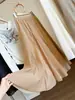 Falda de retazos de textura suave para mujer, nuevo estilo de otoño, cintura alta elástica, dobladillo amplio, falda versátil y favorecedora de línea A