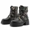 2026 Nova Moda Estilo Britânico Bico Redondo Salto Bloco Solado Grosso Tira com Fivela Botas de Cano Curto Femininas Color Block Botas Martin Botas Transfronteiriças