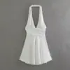 Listo para Usar del Fabricante Venta al por Mayor de Ropa Femenina para Comercio Exterior 2025 Nuevo Estilo Europeo y Americano Moderno Sexy Seda Satén Cuello Halter Espalda Descubierta Vestido Corto