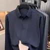 Camiseta de seda sin costuras de manga larga para hombre, nuevo estilo otoño 2026, con cuello, polo casual de negocios para hombres de mediana edad