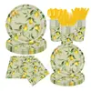 Juego de Vajilla Desechable para Fiesta de Cumpleaños de Fruta de Limón Vintage Suministros para Fiesta Plato de Papel Desechable