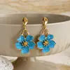 Pendientes de botón de flor de esmalte de colores transfronterizos europeos y americanos, pendientes exagerados de moda dopamina, pendientes de lujo ligero de alta gama al por mayor