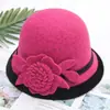Novo Chapéu de Pescador de Lã Moda Britânica Elegante Socialite Chapéu Balde Moda Versátil Flor Cortada Chapéu de Feltro