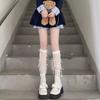 Calcetines de pierna con lazo de mariposa Lolita, calcetines de algodón de longitud media con lazo para primavera y verano, calcetines Lolita apilados, costura, estilo académico