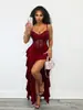 Estilo Europeo y Americano 2026 Verano Nuevo Moda Femenina Tirante de Encaje Sexy Ajustado al Cuerpo Vestido con Abertura y Volantes