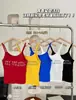 Camisole Vest Amarelo Estampado com Letras Design Sense Feminino Confortável Roupa Externa Top Hot Girl com Bojo Alça Cruzada no Ombro