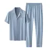 Conjunto de pijama de algodón modal para hombre maduro 2026 nuevo modelo para mediana edad y ancianos, ropa de casa de manga corta y pantalón largo para hombre, se puede usar en el exterior