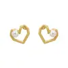Pendientes Irregulares Huecos Geométricos de Corazón con Perlas para Mujer Pendientes de Oro de 18K Lujo Ligero Acero Inoxidable de Alta Gama Accesorios para Pendientes