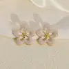Pendientes de Flor de Esmalte Transfronterizos, Pendientes de Flor Hueca de Cinco Pétalos, Pendientes Coloridos con Borde Dorado, Accesorios de Moda Coreana para Mujer