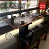 Mesa de Comedor de Madera Maciza con Encimera de Piedra, Mesa para Fondue, Mesa de Barbacoa, Mesa y Sillas para Restaurante de Barbacoa, Cocina de Inducción Integrada, Comercial