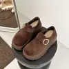 Zapatos Birkenstock de Suela Gruesa Forrados de Lana para Mujer 2025 Invierno Nuevos Versátiles Cálidos Mocasines Slip-On de Suela de Plataforma Engrosados