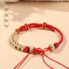 Cordão de Mão Ping An Buckle Cordão Trançado Feito à Mão Semiacabado Usável Colar Flor Contas de Transferência de Ouro Cordão Vermelho Benmingnian Pulseira para Mulheres