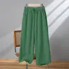Calças de algodão e linho para mulheres, coleção de verão 2026, leves, respiráveis, estilo casual, plus size, modelagem solta, calças wide leg fluidas