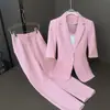 2026 Novo Estilo Blazer Fino Feminino Manga Três Quartos Roupa para o Trabalho Terno Formal Profissional com Acabamento de Luxo