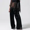 Calça Wide Leg de Cetim com Franjas Nova para Primavera/Verão 2026 para Mulheres, Design Europeu e Americano Transfronteiriço, Cintura Alta, Caimento Fluido, Calça Longa Casual