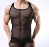 Amazon chaleco sin mangas sexy transpirable de malla transparente ultra-delgada elástica para hombre, ajustado moldeador