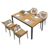 Mesa y Sillas de Jardín Personalizadas Tejidas a Mano Modernas Minimalistas con Marco de Metal Set de Muebles para Balcón Mesa y Sillas de Exterior Sillas de Ratán