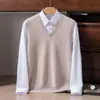 Suéter 100% caxemira pura para homens, novo modelo outono e inverno 2026, gola V, espessado, quente, colete de tricô, colete casual sem mangas
