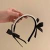 Diadema con lazo de perla negra para mujer, estilo retro francés, elegante, estilo coreano, para el verano