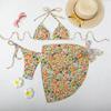 Biquíni Europeu e Americano Estampado 2025 Conjunto de Três Peças Cruzado Fronteira Lazada Saia Envelope Conjunto de Duas Peças Sexy Roupa de Banho Biquíni de Férias