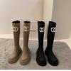 Botas Largas de Caña Alta con Suela Gruesa Inspiradas en Chanel de Estilo Nuevo de Principios de Otoño 2025 para Mujeres Petite, Botas de Montar Hasta la Rodilla que Aumentan la Altura y Estilizan