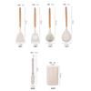Utensilios de Cocina de Madera de Haya y Silicona: Cuchara para sopa, Espátula, Espátula ranurada, Cuchara ranurada con agujero para colgar y cubo de almacenamiento, Antideslizante y antiadherente para cocinar en la cocina
