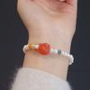 Pulseira de pérolas naturais de água doce para meninas, design de nicho, jadeíte de alta qualidade, cristal rosa, lótus rosa