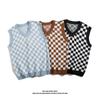 Chaleco Clásico Vintage de Cuadros con Cuello en V de Corea del Sur Otoño e Invierno Estilo Universitario Británico Chaleco Suéter de Cuadros Blanco y Negro para Hombre