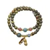 Pulsera de Sándalo Verde de 6 mm con Doble Círculo, Fragancia y Colgante de Cacahuete, Abalorios Budistas y Joyería para Mujeres
