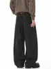 Jeans Han Lu Raw Denim Cor Blocada Retro Estampa de Leopardo Fivela Paris Estilo Outono High Street Estilo Americano Calças de Corte Reto para Homens.