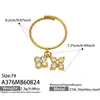 Dulce Anillo Abierto con Dedo Índice y Colgante de Flor de Cuatro Pétalos en Bloques de Color Acero Inoxidable Chapado en Oro de 18K Estilo Macarrón Joyería para Mujeres