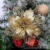 Guirlanda Decorativa de Flor de Vinha com Pó Dourado, Flor de Natal Extra Grande 24cm, Decoração de Árvore de Natal, Flores Artificiais para Atacado