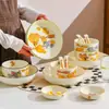 Vajilla Infantil de Tom y Jerry Set Lindo de Jerry Color Bajo Esmalte Tazones de Arroz y Platos para el Hogar Vajilla Cerámica Aptas para Lavavajillas