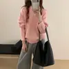 Suéter de tricô macio e confortável estilo coreano, com gola redonda e trança, para mulheres, peça de outer wear soltinha para outono/inverno 2026, top de tricô moderno
