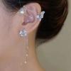 Agite o som das novas e simples e estilosas super brilhantes com diamantes, flores de borboleta, brincos de franja para mulheres sem furo na orelha, atacado