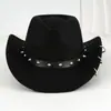 Chapéu de Cowboy Ocidental de Feltro Preto Estilo Punk Decoração de Cinto de Rebites Perfurados Chapéu de Outono Chapéu de Festa Feminino