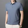 Nueva Camisa Polo de Seda Helada para Hombre de Verano de Manga Corta con Cuello Lapel Casual de Negocios Transpirable de Secado Rápido Top Corto para Hombre