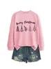 Amazon eBay site independente moda personalizada versátil feminina Feliz Natal outono e inverno nova blusa de moletom
