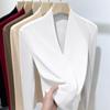 Camiseta térmica de terciopelo alemán para otoño e invierno, de manga larga, para mujer, nueva, gruesa con forro polar, corte ajustado, moda occidental, top con cuello en V