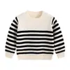 Unisex para Niños 100% Algodón Tejido Rayas Negras y Blancas Cuello Redondo Manga Larga Primavera Otoño Invierno Estilo Coreano Ropa Infantil Top Personalizable