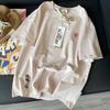 Outono e Inverno Novo Saco de Papel Xcstarry 320g Estrela Colorida Bordada Camiseta de Manga Curta Engrossada Feminina Solta de Meia-Manga 5017