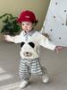 Conjunto de Moda para Bebé: Little Left Little Right Conjunto de Dos Piezas para Niños: Camisa Polo Estilosa de Perro Otoñal y Pantalones Deportivos Rayados Infantiles