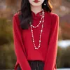 2024 Nuevo Camiseta Básica Bordada De Rong Estilo Chino Nuevo para Mujer para Primavera y Otoño, Elegante Top de Manga Larga para Usar en Capas o como Prenda Exterior