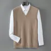 Suéter 100% cashmere puro para homens, novo modelo inverno 2026, camisa base gola V, top quente sem mangas casual de negócios para meia-idade