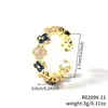 Moxi Niche Lujo Ligero para Mujer Gama Alta Colorido Trébol de Cuatro Hojas Microincrustado Circonita Anillo Abierto Joyería de Mano Venta al por Mayor