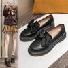 Mocasines con Lazo Estilo Coreano 2025 Otoño e Invierno Nuevos Estilo Femenino Zapatos Pequeños de Cuero de Suela Gruesa Punta Grande Tacón Grueso Flats de Mujer