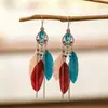 Brincos de Pena Boêmios Europeus e Americanos, Brincos de Franja Estilo Étnico Exagerado Retrô para Feriados, Acessórios de Viagem de Yunnan para Mulheres