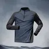 Camisa de Treino Masculina com Meio Zíper para Primavera e Outono, Secagem Rápida, Design Color-Block, para Atletismo, Corrida e Fitness